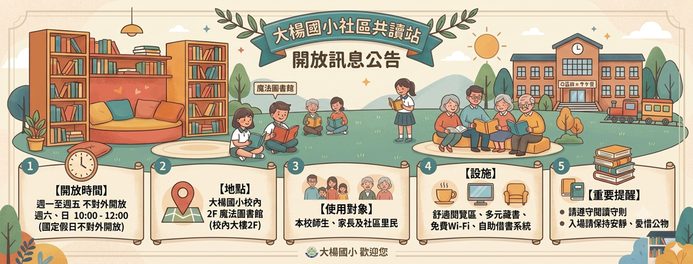 大楊國小社區共讀站開放公告